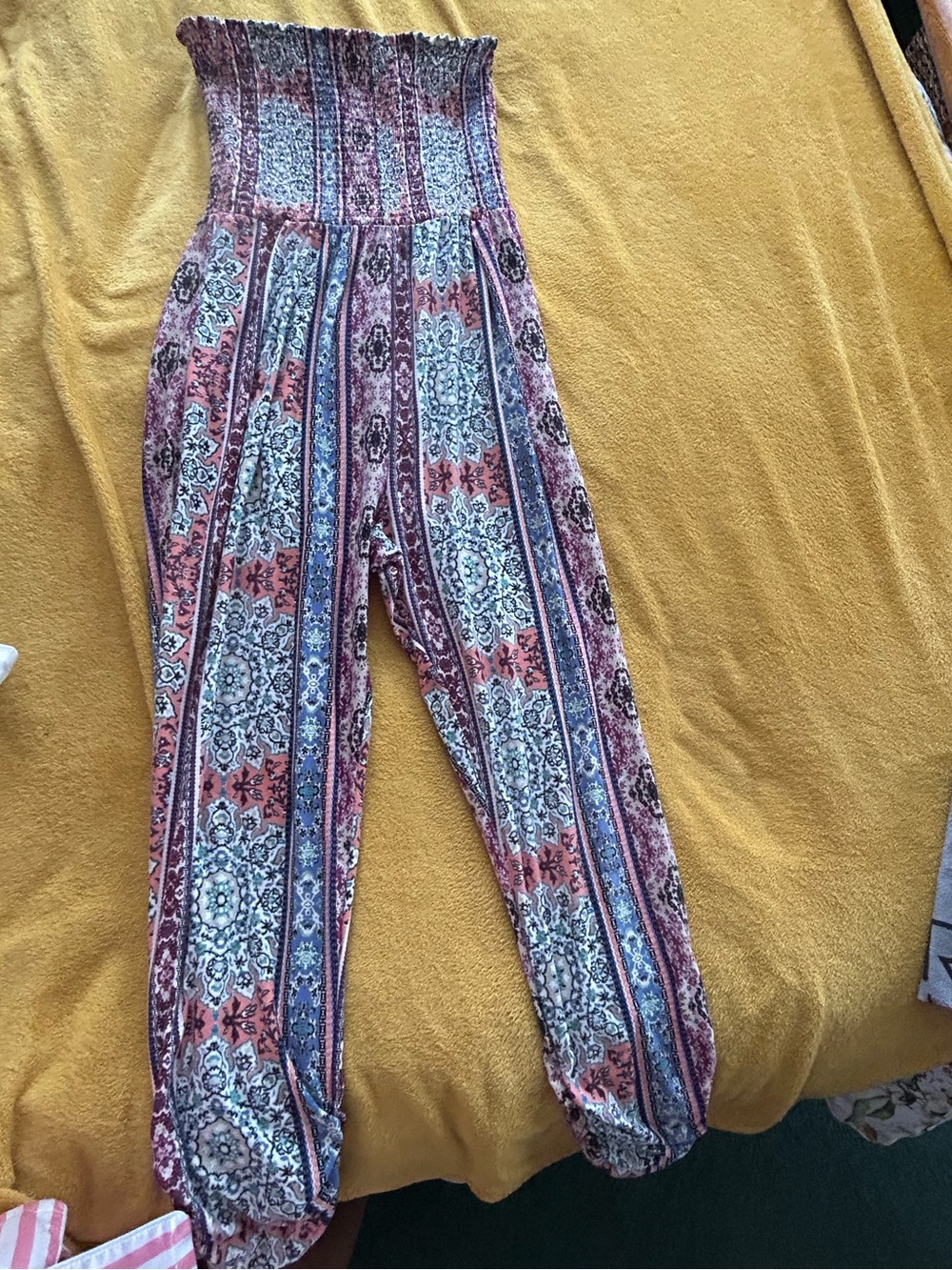 Target Pink Multi Smocked High-Waist Jumpsuit Romper
